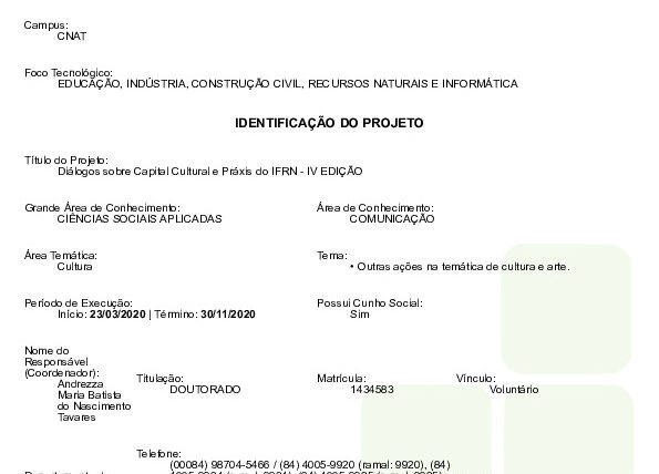 PROJETO DE EXTENSÃO – FLUXO CONTÍNUO