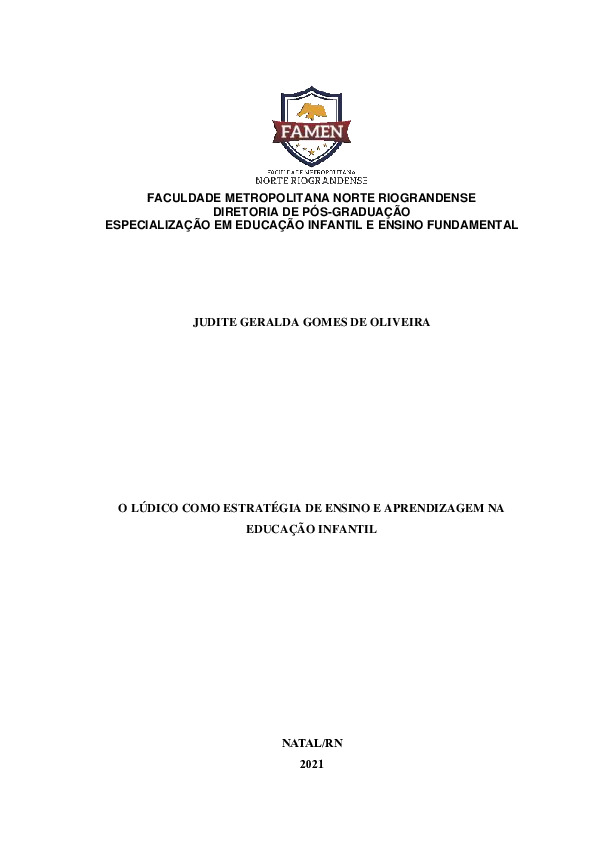 O LÚDICO COMO ESTRATÉGIA DE ENSINO E APRENDIZAGEM NA EDUCAÇÃO INFANTIL